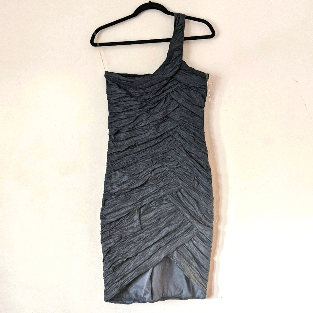 Charcoal grey, mini, bodycon dress